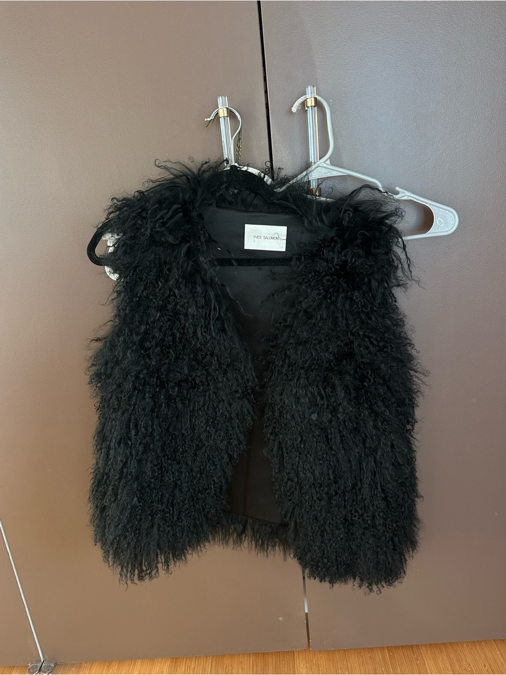 Yves Salomon Black Curly Mongolian Fur Vest